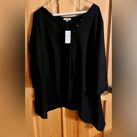 Rox & Aly Black Lace-Up Asymmetrical Flowing Loose Women's Top 1X Goth Emo Boho - Picture 5 of 11